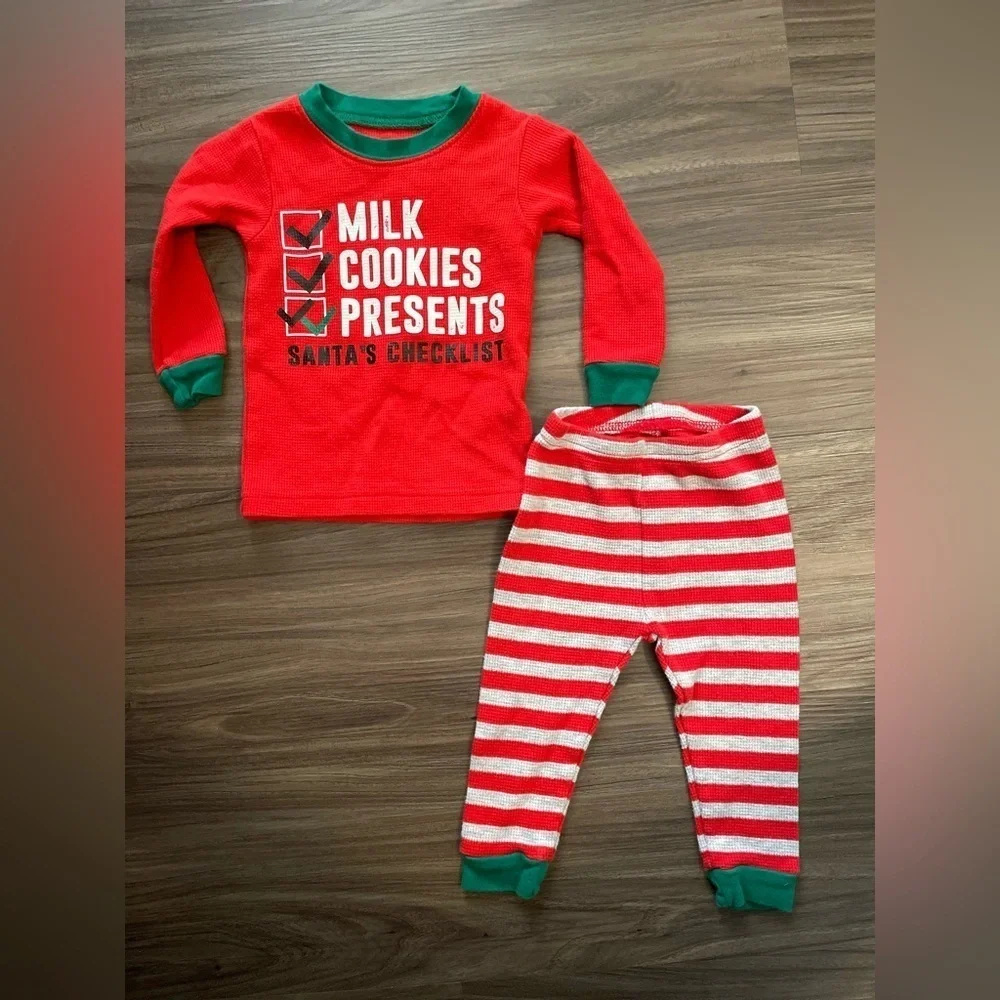Carter's Red and Green Milk,Cookies,Presents Kids Pajama Set size 6M